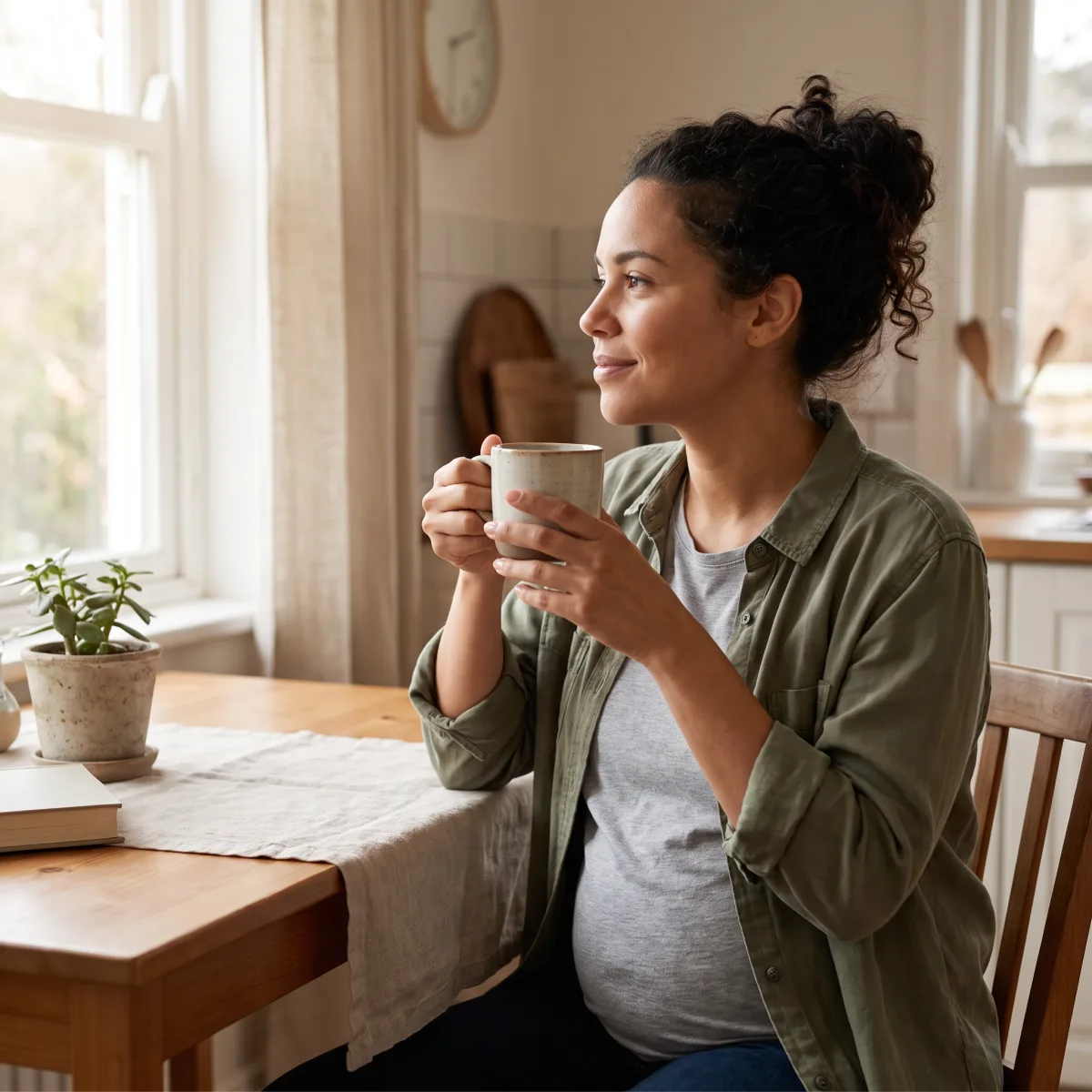Woman enjoying a calm coffee moment at home